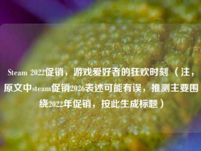 Steam 2022促销，游戏爱好者的狂欢时刻 （注，原文中steam促销2026表述可能有误，推测主要围绕2022年促销，按此生成标题）