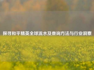 探寻和平精英全球流水及查询方法与行业洞察