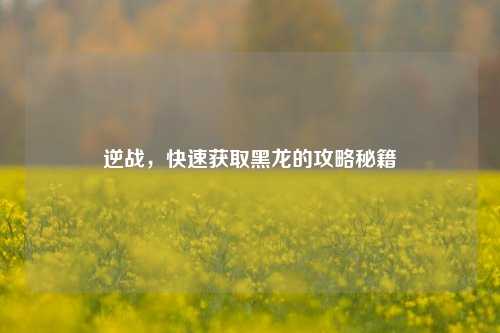 逆战，快速获取黑龙的攻略秘籍