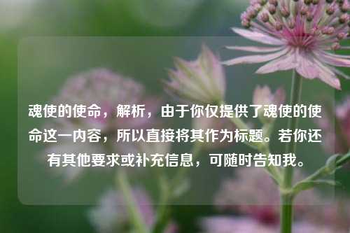 魂使的使命，解析，由于你仅提供了魂使的使命这一内容，所以直接将其作为标题。若你还有其他要求或补充信息，可随时告知我。