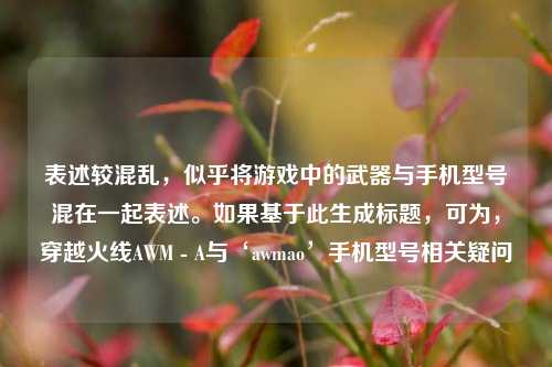 表述较混乱,似乎将游戏中的武器与手机型号混在一起表述。如果基于此生成标题,可为,穿越火线AWM - A与‘awmao’手机型号相关疑问