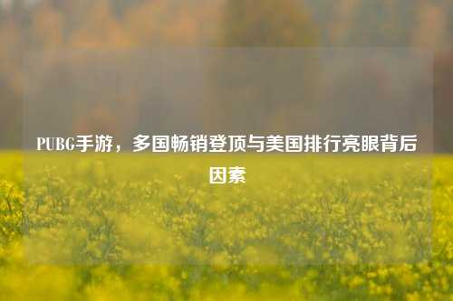 PUBG手游,多国畅销登顶与美国排行亮眼背后因素