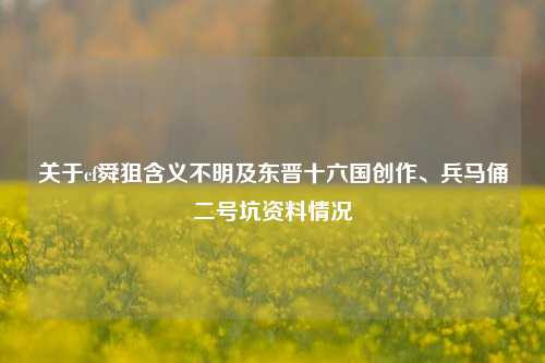 关于cf舜狙含义不明及东晋十六国创作、兵马俑二号坑资料情况