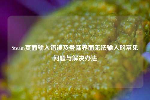 Steam页面输入错误及登陆界面无法输入的常见问题与解决办法