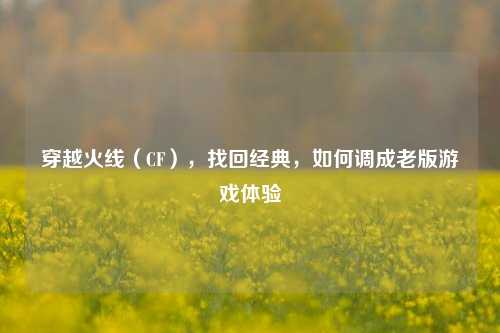 穿越火线(CF),找回经典,如何调成老版游戏体验