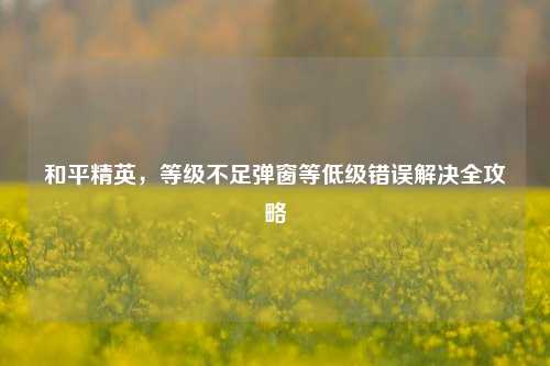 和平精英，等级不足弹窗等低级错误解决全攻略