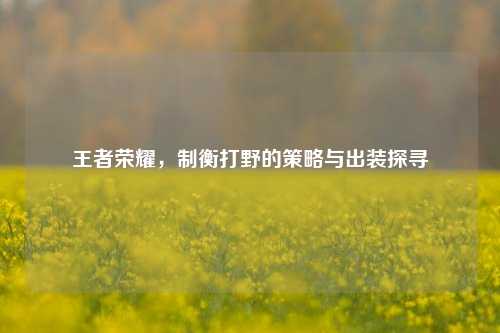 王者荣耀,制衡打野的策略与出装探寻