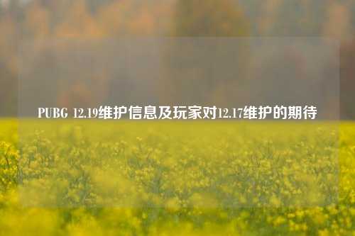 PUBG 12.19维护信息及玩家对12.17维护的期待