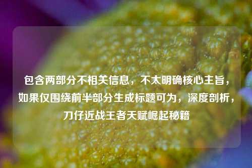 包含两部分不相关信息,不太明确核心主旨,如果仅围绕前半部分生成标题可为,深度剖析,刀仔近战王者天赋崛起秘籍