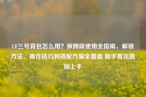 CF三号背包怎么用?保姆级使用全指南,解锁方法、操作技巧到搭配方案全覆盖 新手看完直接上手
