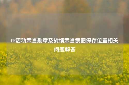 CF活动荣誉勋章及战绩荣誉截图保存位置相关问题解答