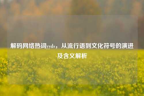 解码网络热词yyds,从流行语到文化符号的演进及含义解析
